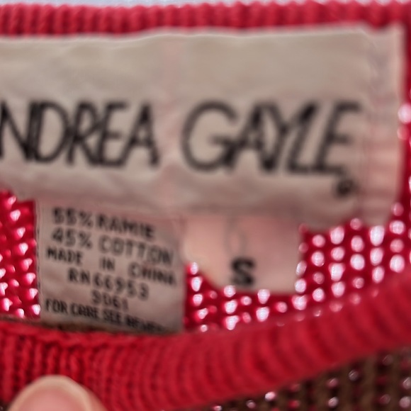 VTG Andrea Gayle knit sweater, S, brown @ red, ramie/cotton - Picture 2 of 4
